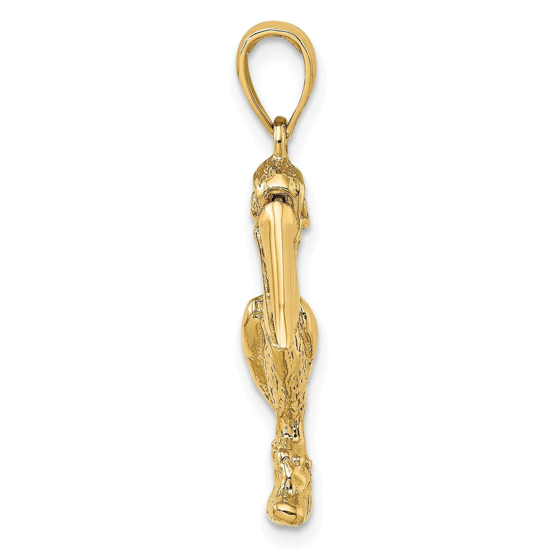 Lovely Rita's Pendants & Charms 14K Yellow Gold Polished Textured Finish 3-Dimensional Large Size Standing on Piling Pelican with Moveable Mouth Charm Pendant