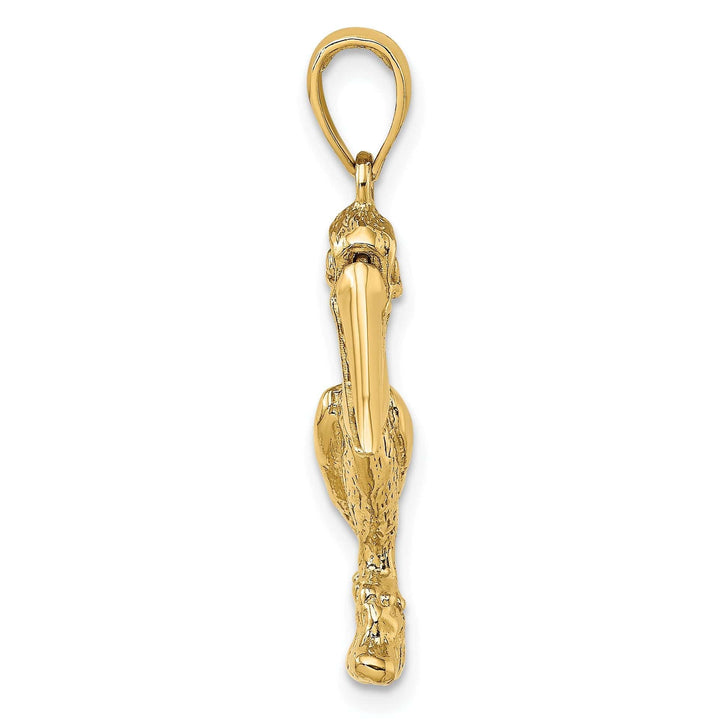 Lovely Rita's Pendants & Charms 14K Yellow Gold Polished Textured Finish 3-Dimensional Large Size Standing on Piling Pelican with Moveable Mouth Charm Pendant