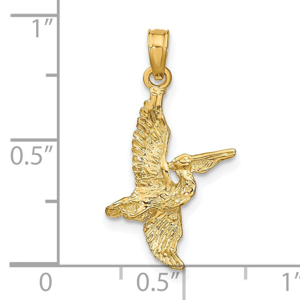 Lovely Rita's Pendants & Charms 14K Yellow Gold Polished Textured Finish 3-Dimensional Pelican Flying Charm Pendant