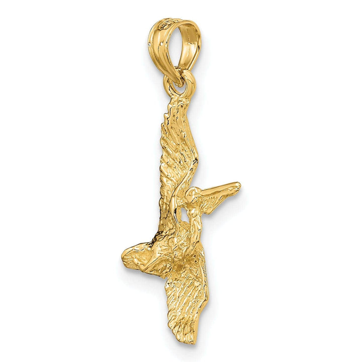 Lovely Rita's Pendants & Charms 14K Yellow Gold Polished Textured Finish 3-Dimensional Pelican Flying Charm Pendant