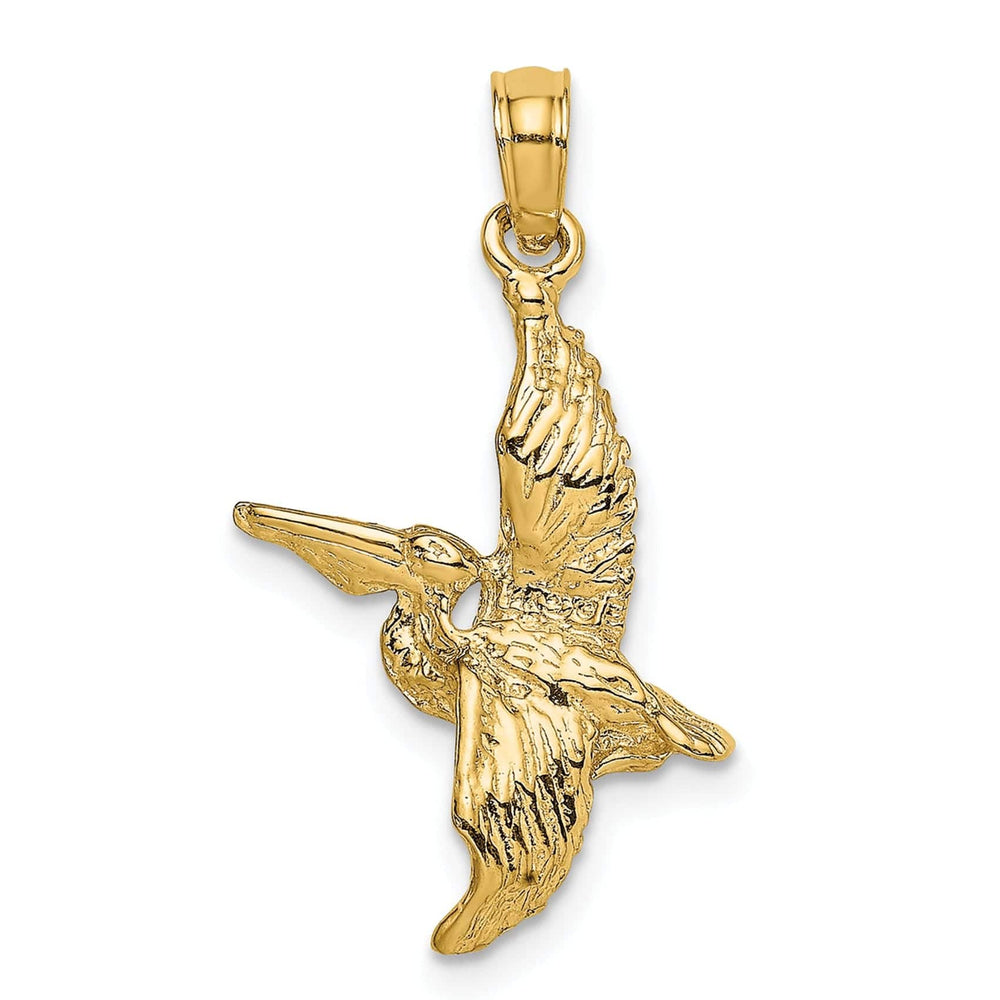 Lovely Rita's Pendants & Charms 14K Yellow Gold Polished Textured Finish 3-Dimensional Pelican Flying Charm Pendant