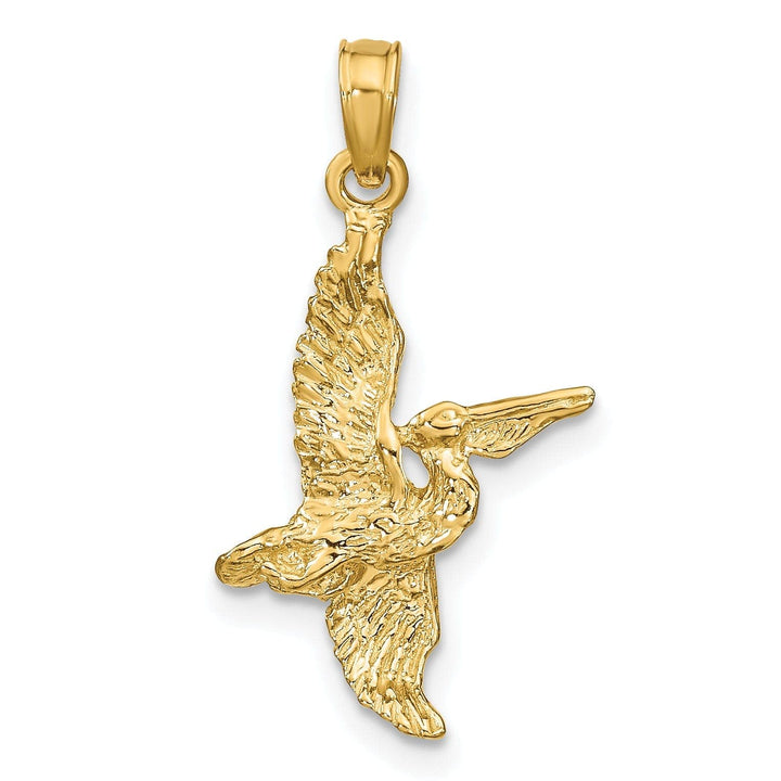 Lovely Rita's Pendants & Charms 14K Yellow Gold Polished Textured Finish 3-Dimensional Pelican Flying Charm Pendant
