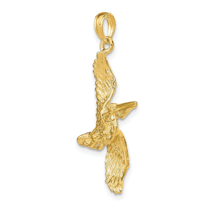 Lovely Rita's Pendants & Charms 14K Yellow Gold Polished Textured Finish 3-Dimensional Pelican in Flight Charm Pendant