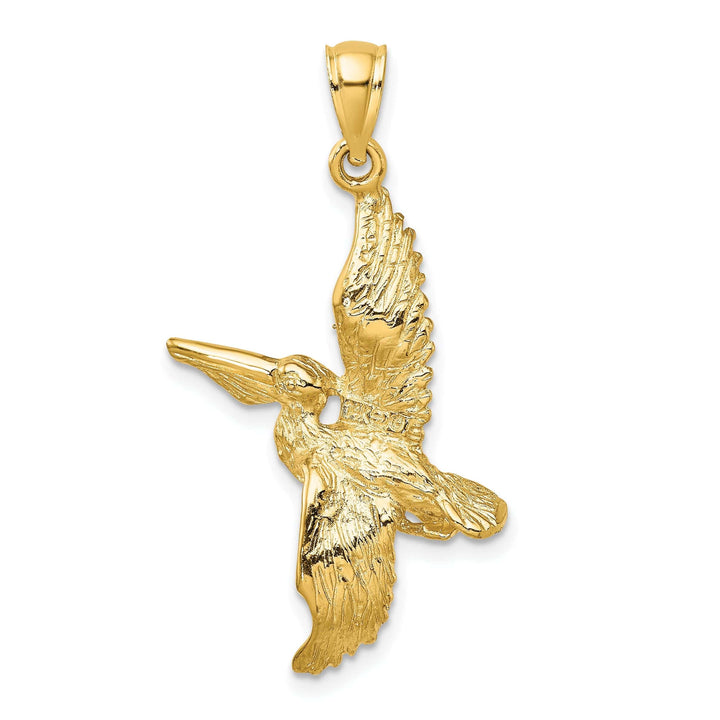 Lovely Rita's Pendants & Charms 14K Yellow Gold Polished Textured Finish 3-Dimensional Pelican in Flight Charm Pendant