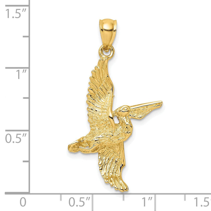 Lovely Rita's Pendants & Charms 14K Yellow Gold Polished Textured Finish 3-Dimensional Pelican in Flight Charm Pendant