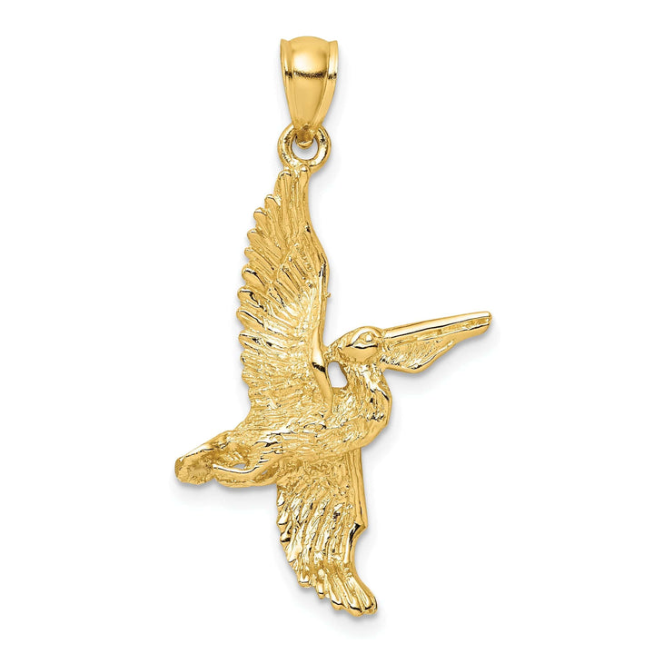 Lovely Rita's Pendants & Charms 14K Yellow Gold Polished Textured Finish 3-Dimensional Pelican in Flight Charm Pendant