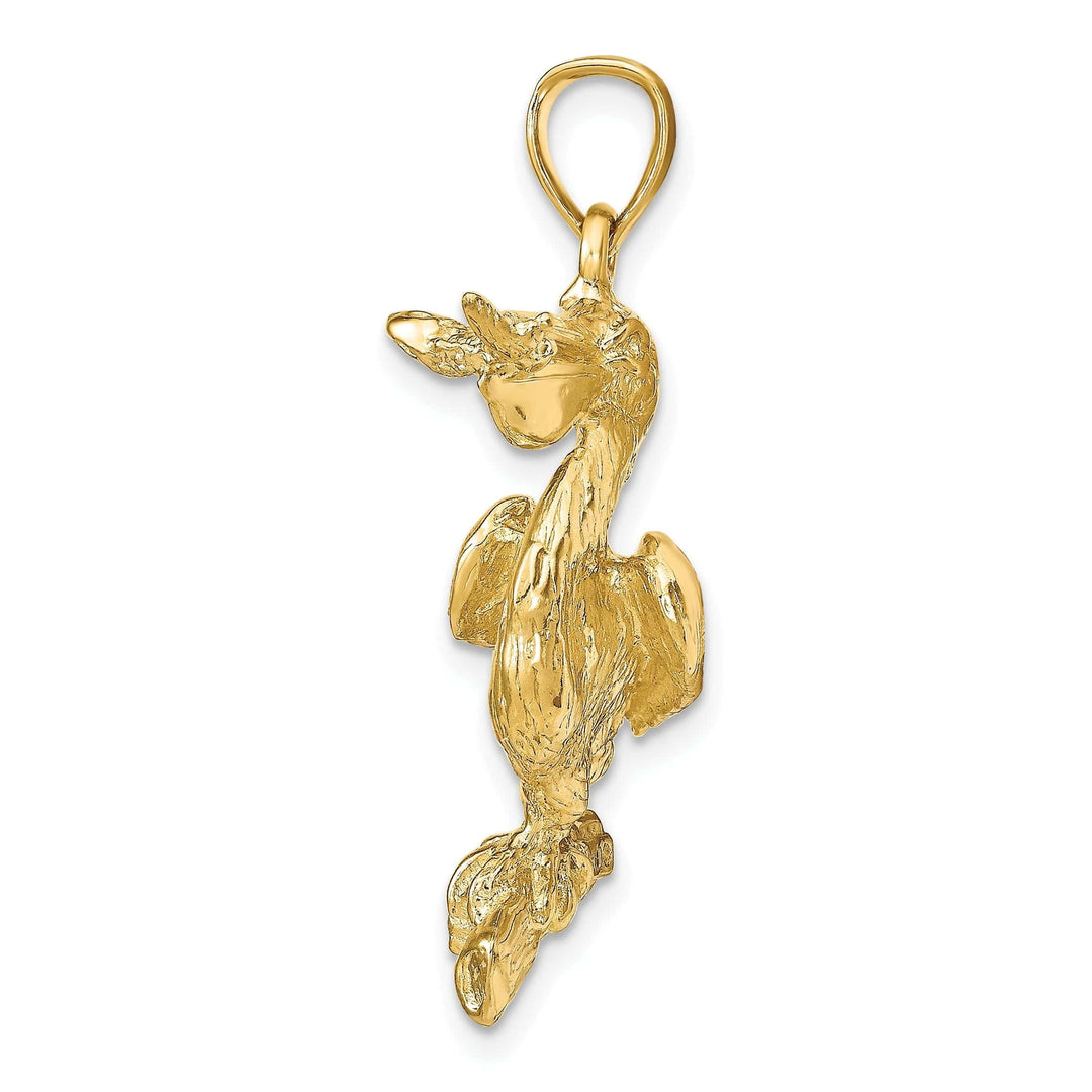 Lovely Rita's Pendants & Charms 14K Yellow Gold Polished Textured Finish 3-Dimensional Pelican with Fish In Mouth Charm Pendant