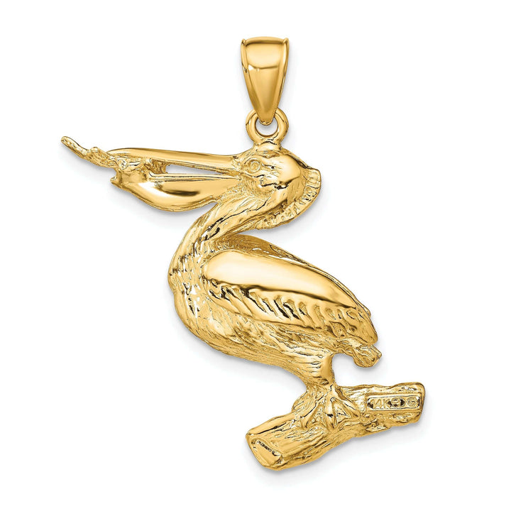 Lovely Rita's Pendants & Charms 14K Yellow Gold Polished Textured Finish 3-Dimensional Pelican with Fish In Mouth Charm Pendant