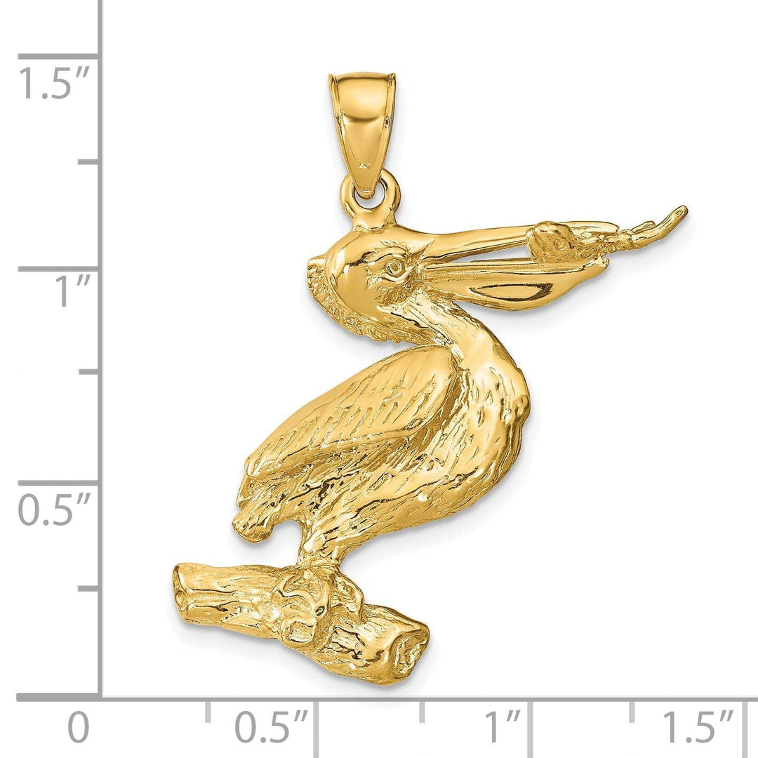 Lovely Rita's Pendants & Charms 14K Yellow Gold Polished Textured Finish 3-Dimensional Pelican with Fish In Mouth Charm Pendant