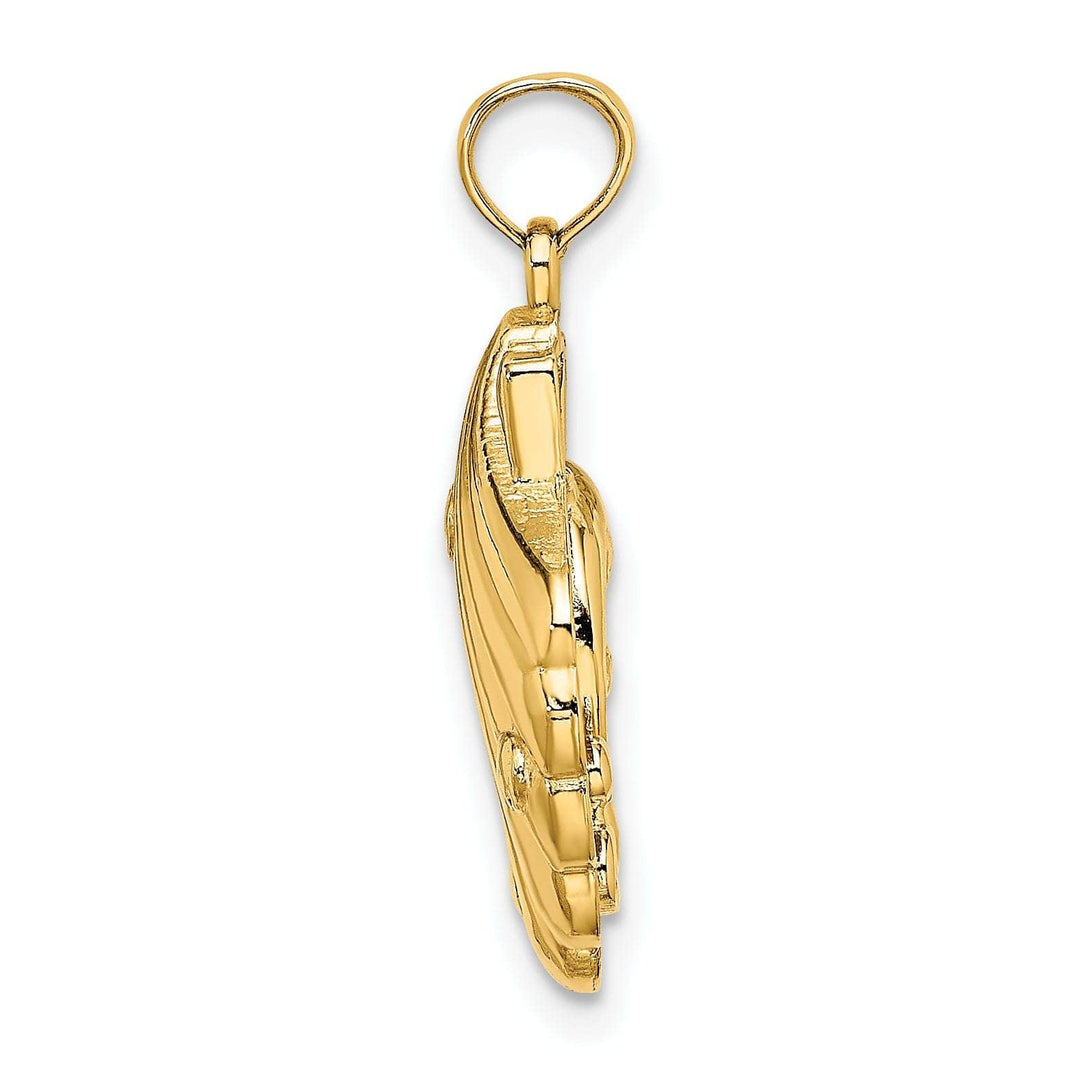 Lovely Rita's Pendants & Charms 14K Yellow Gold Polished Textured Finish 3-Dimensional Reversible Dolphins Swimming in Waves Shell Design Charm Pendant