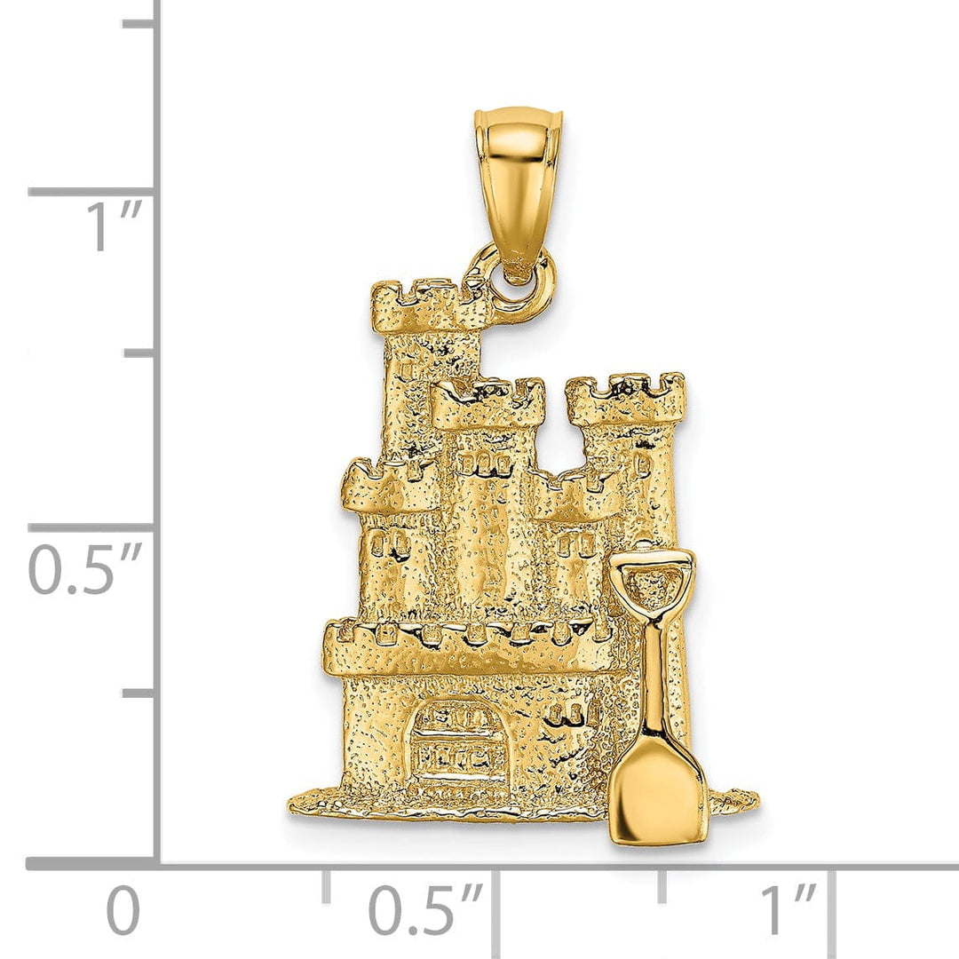 Lovely Rita's Pendants & Charms 14K Yellow Gold Polished Textured Finish 3-Dimensional Sand Castle with Shovel Charm Pendant
