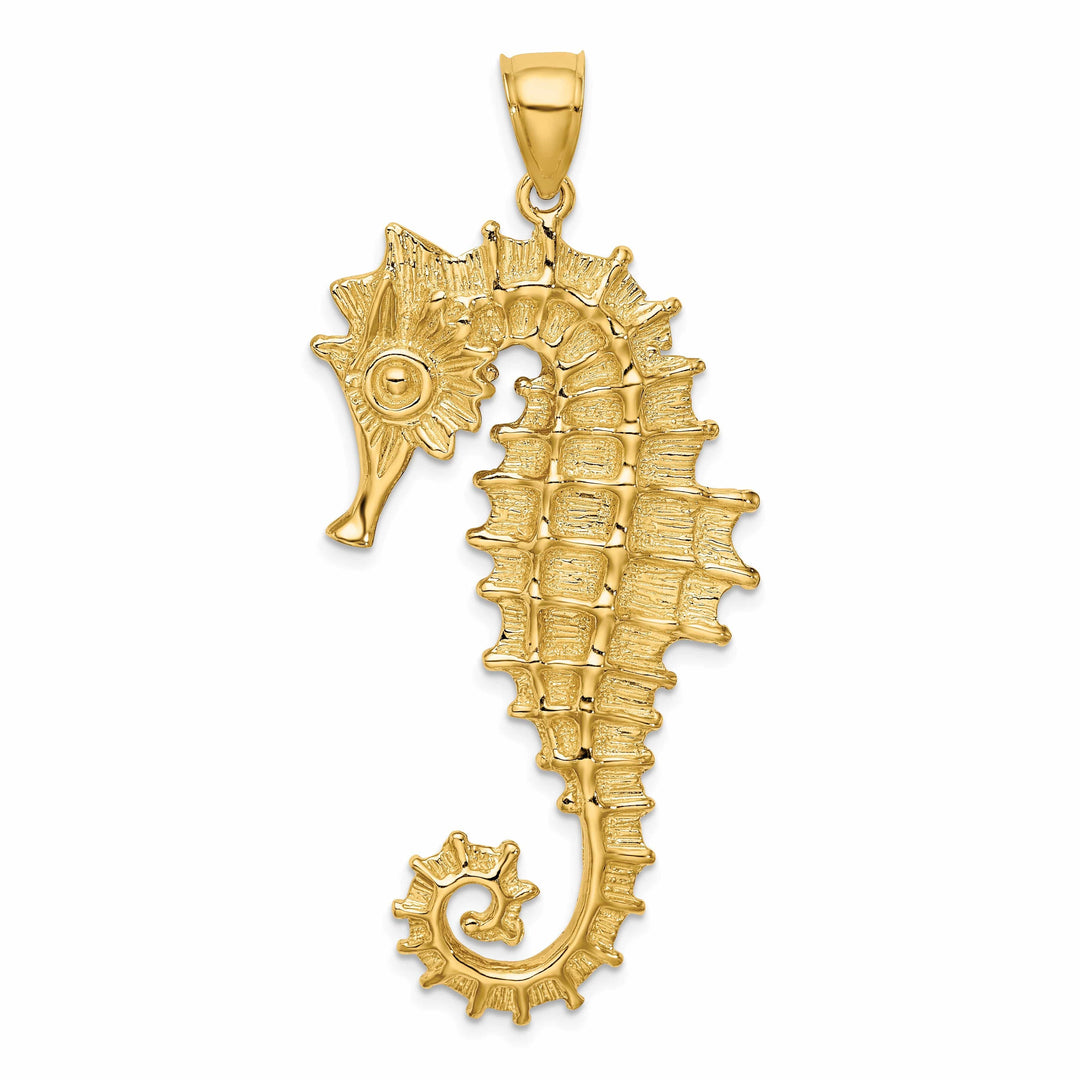 Lovely Rita's Pendants & Charms 14K Yellow Gold Polished Textured Finish 3-Dimensional Seahorse Charm Pendant