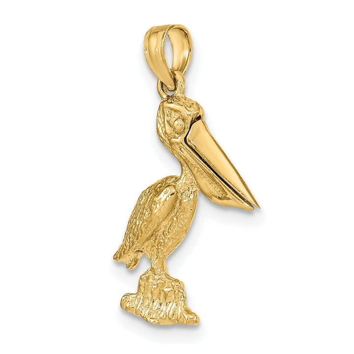 Lovely Rita's Pendants & Charms 14K Yellow Gold Polished Textured Finish 3-Dimensional Standing on Piling Pelican with Moveable Mouth Charm Pendant