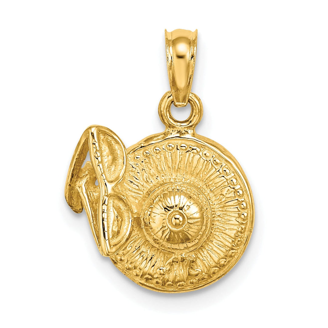 Lovely Rita's Pendants & Charms 14K Yellow Gold Polished Textured Finish 3-Dimensional Sunhat with Sunglasses Charm Pendant