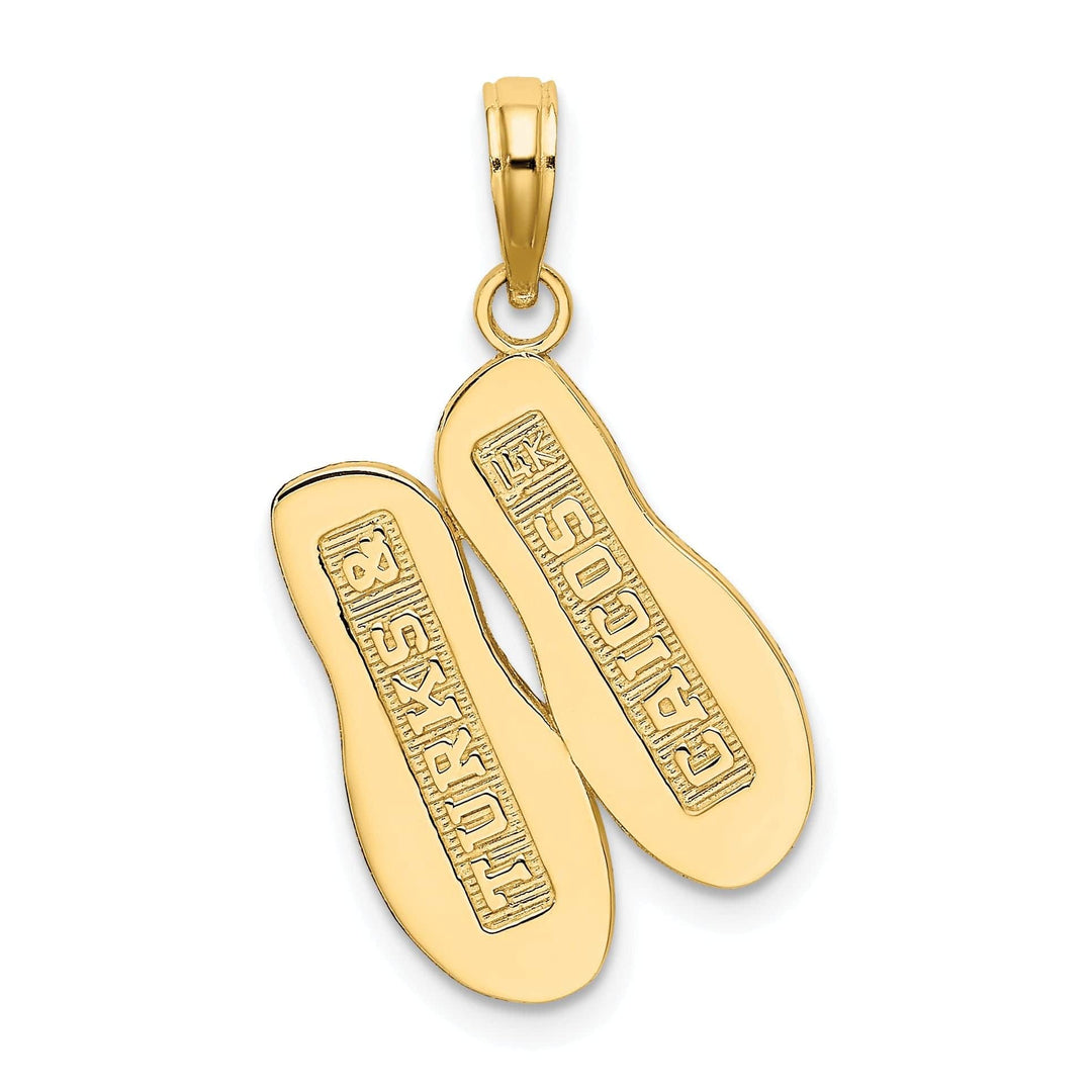 Lovely Rita's Pendants & Charms 14K Yellow Gold Polished Textured Finish 3-Dimensional TURKS & CAICOS Double Flip-Flop Sandle Charm Pendant