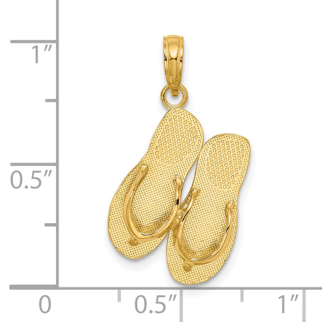 Lovely Rita's Pendants & Charms 14K Yellow Gold Polished Textured Finish 3-Dimensional TURKS & CAICOS Double Flip-Flop Sandle Charm Pendant