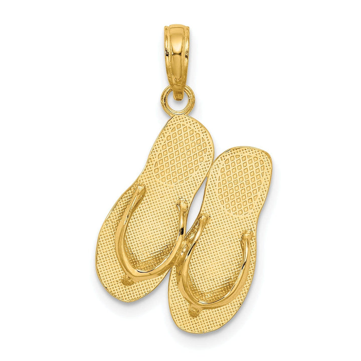 Lovely Rita's Pendants & Charms 14K Yellow Gold Polished Textured Finish 3-Dimensional TURKS & CAICOS Double Flip-Flop Sandle Charm Pendant