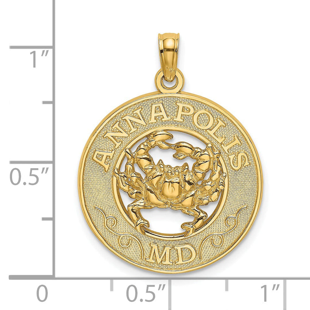 Lovely Rita's Pendants & Charms 14K Yellow Gold Polished Textured Finish ANNAPOLIS Marland Crab in Circle Design Charm Pendant