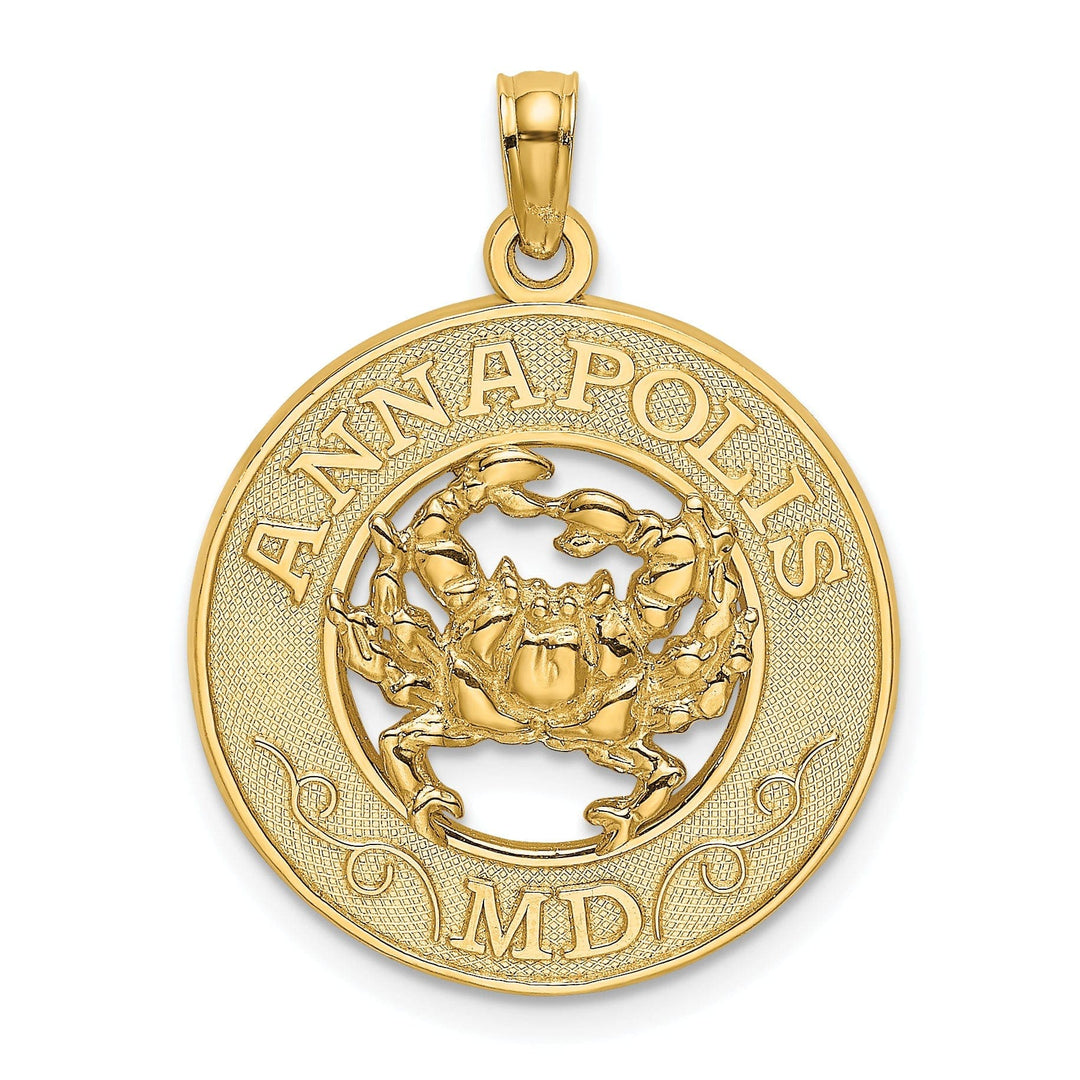Lovely Rita's Pendants & Charms 14K Yellow Gold Polished Textured Finish ANNAPOLIS Marland Crab in Circle Design Charm Pendant