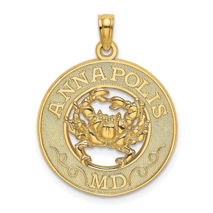 Lovely Rita's Pendants & Charms 14K Yellow Gold Polished Textured Finish ANNAPOLIS Marland Crab in Circle Design Charm Pendant