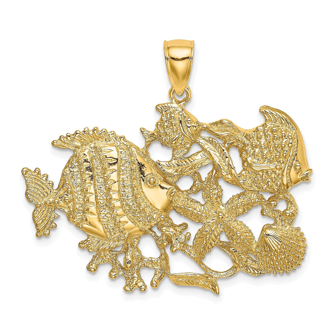 Lovely Rita's Pendants & Charms 14K Yellow Gold Polished Textured Finish Aquarium Story Design Charm Pendant