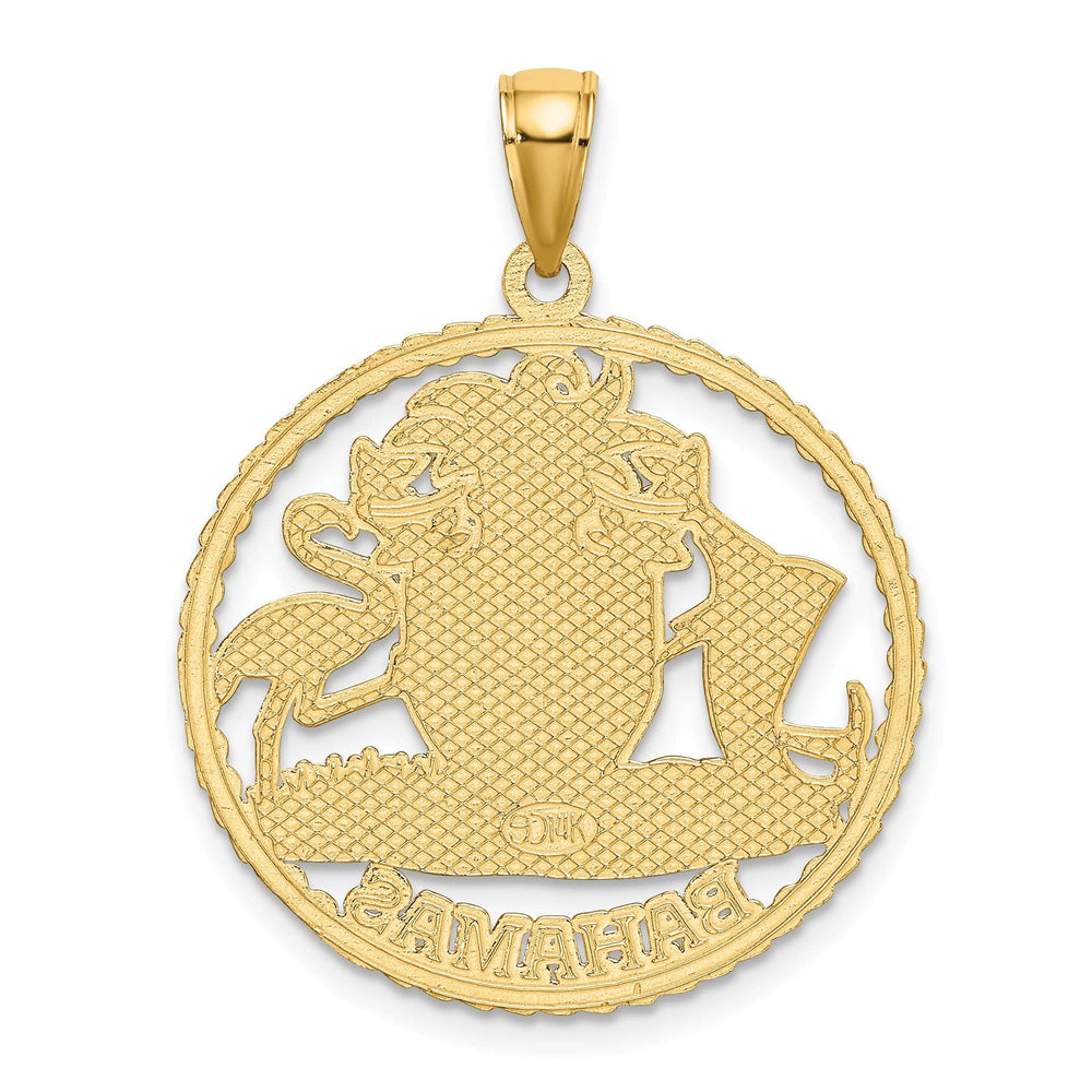 Lovely Rita's Pendants & Charms 14K Yellow Gold Polished Textured Finish BAHAMAS Crest In Round Frame Design Charm Pendant