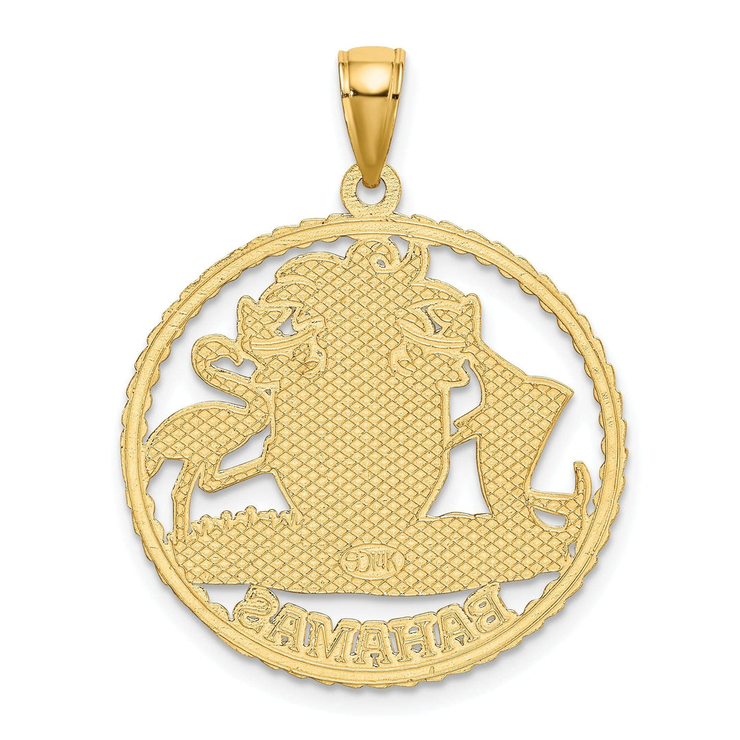 Lovely Rita's Pendants & Charms 14K Yellow Gold Polished Textured Finish BAHAMAS Crest In Round Frame Design Charm Pendant