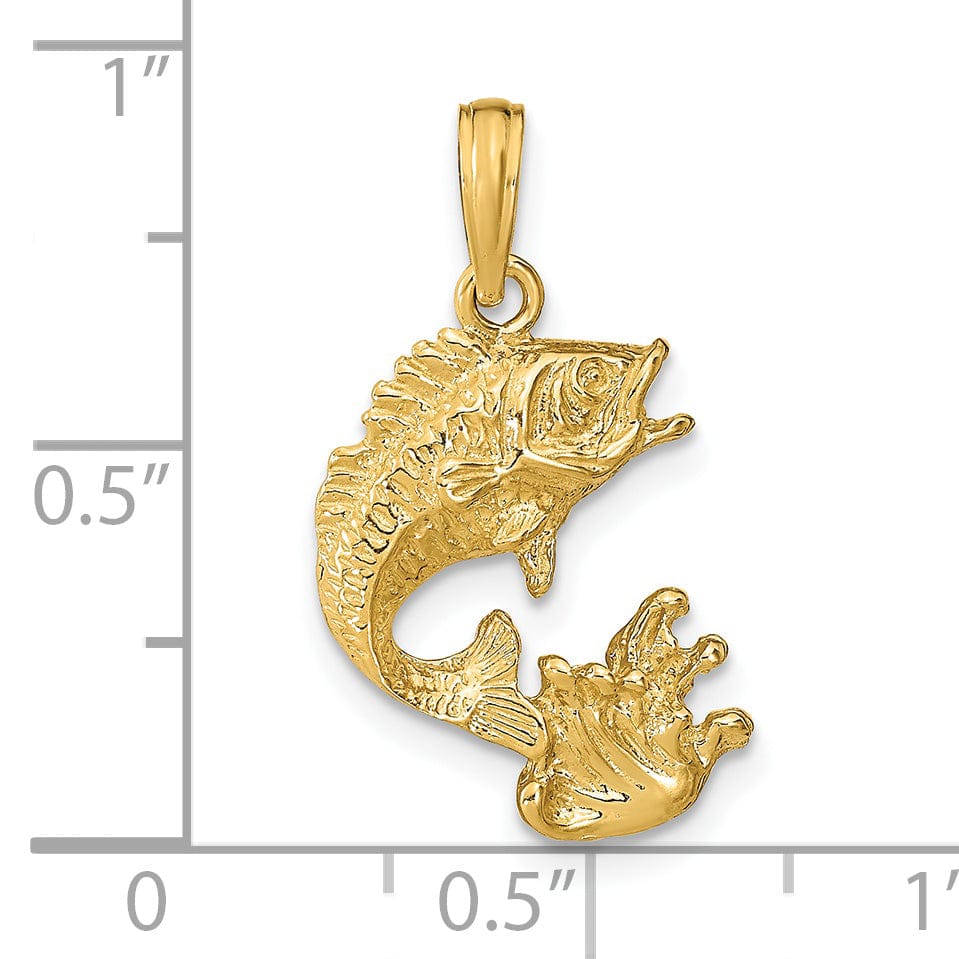 Lovely Rita's Pendants & Charms 14k Yellow Gold Polished Textured Finish Bass Fish Jumping Charm Pendant
