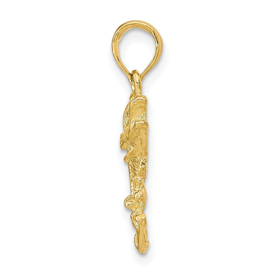 Lovely Rita's Pendants & Charms 14k Yellow Gold Polished Textured Finish Bass Fish Jumping Charm Pendant