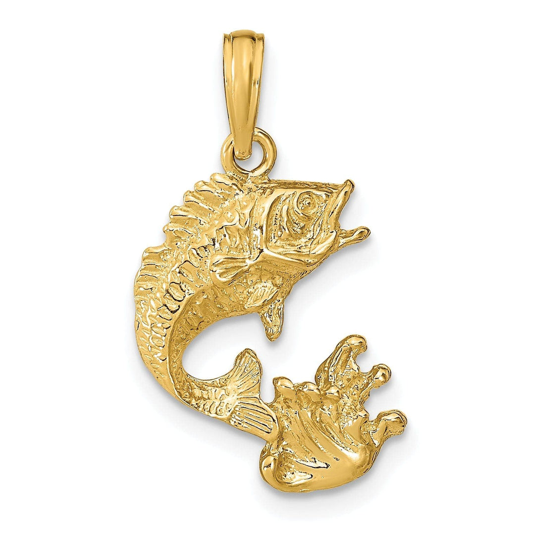 Lovely Rita's Pendants & Charms 14k Yellow Gold Polished Textured Finish Bass Fish Jumping Charm Pendant