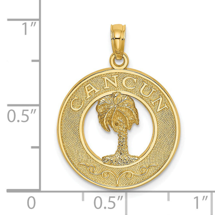 Lovely Rita's Pendants & Charms 14K Yellow Gold Polished Textured Finish CANCUN Circle Design with Palm Tree Charm Pendant
