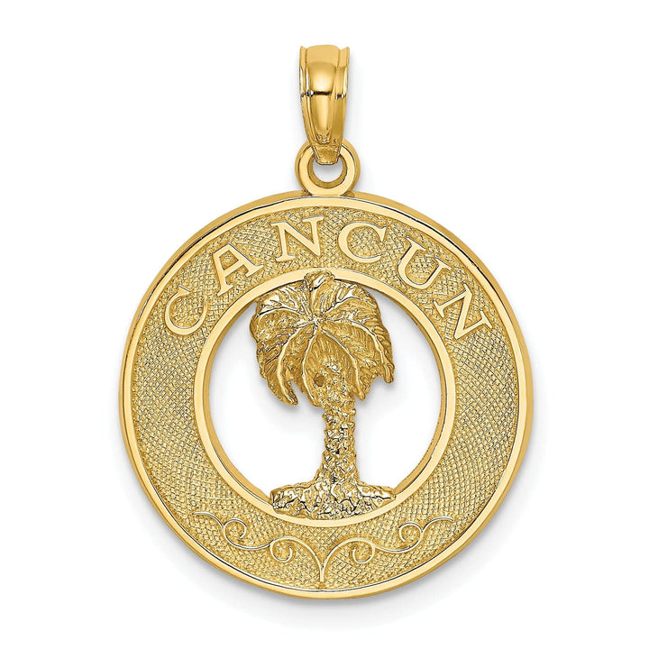 Lovely Rita's Pendants & Charms 14K Yellow Gold Polished Textured Finish CANCUN Circle Design with Palm Tree Charm Pendant