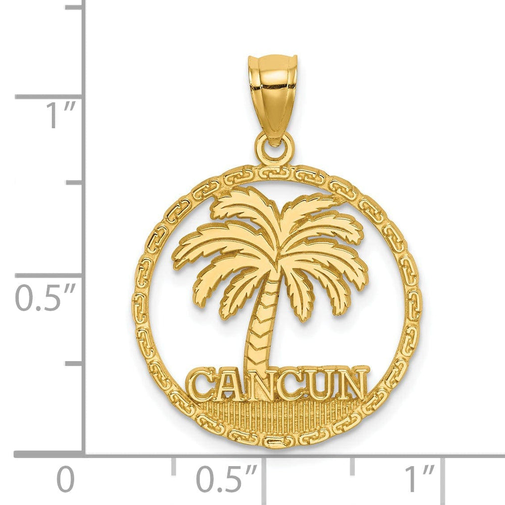 Lovely Rita's Pendants & Charms 14K Yellow Gold Polished Textured Finish CANCUN Palm Tree in Circle Design Charm Pendant