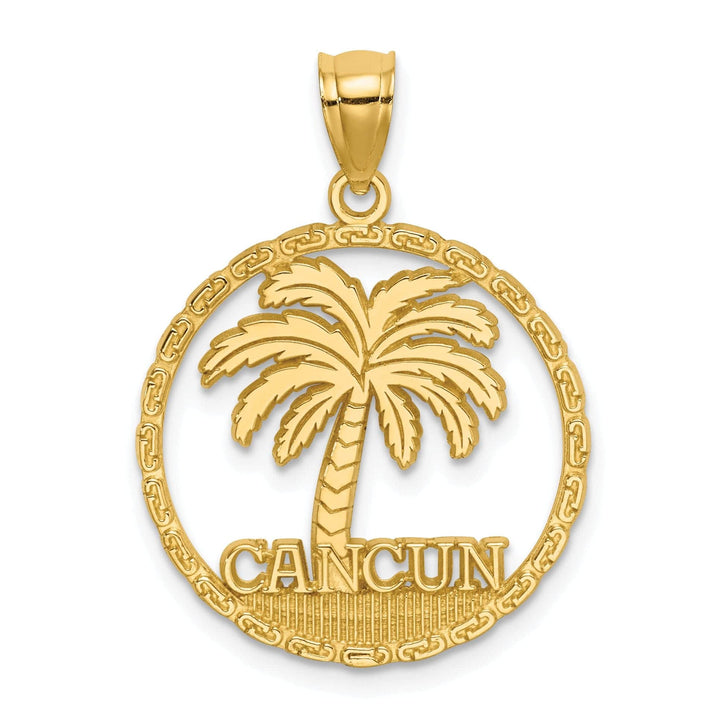 Lovely Rita's Pendants & Charms 14K Yellow Gold Polished Textured Finish CANCUN Palm Tree in Circle Design Charm Pendant