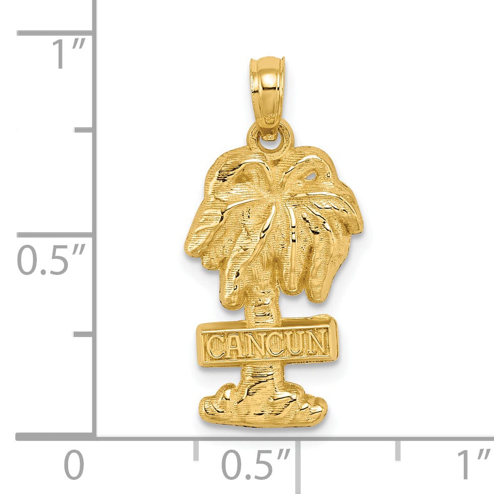 Lovely Rita's Pendants & Charms 14K Yellow Gold Polished Textured Finish CANCUN Sign on Palm Tree Charm Pendant