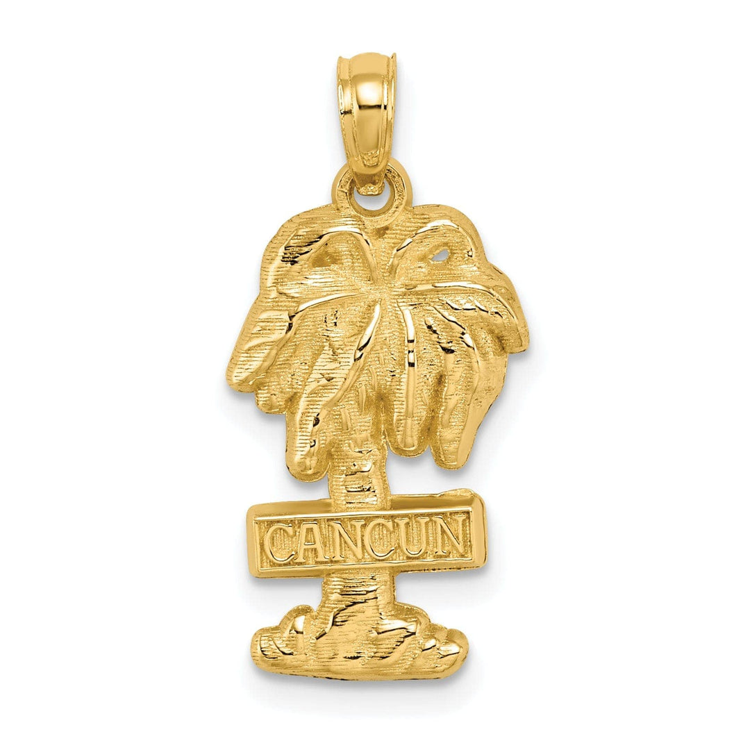 Lovely Rita's Pendants & Charms 14K Yellow Gold Polished Textured Finish CANCUN Sign on Palm Tree Charm Pendant