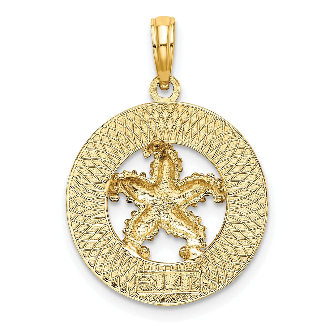 Lovely Rita's Pendants & Charms 14K Yellow Gold Polished Textured Finish CAPE CODE Starfish in Circle Design Charm Pendant