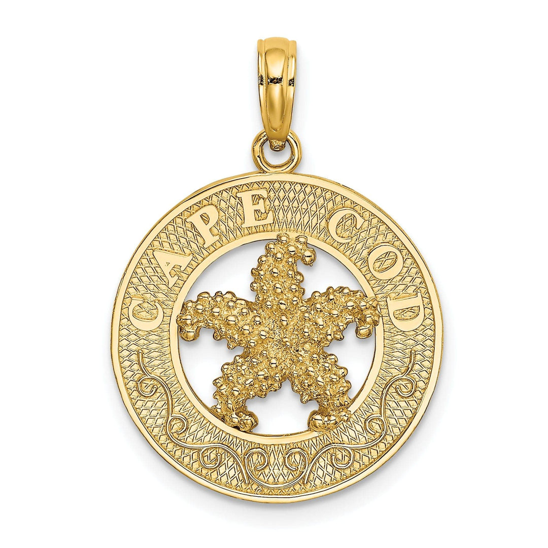 Lovely Rita's Pendants & Charms 14K Yellow Gold Polished Textured Finish CAPE CODE Starfish in Circle Design Charm Pendant