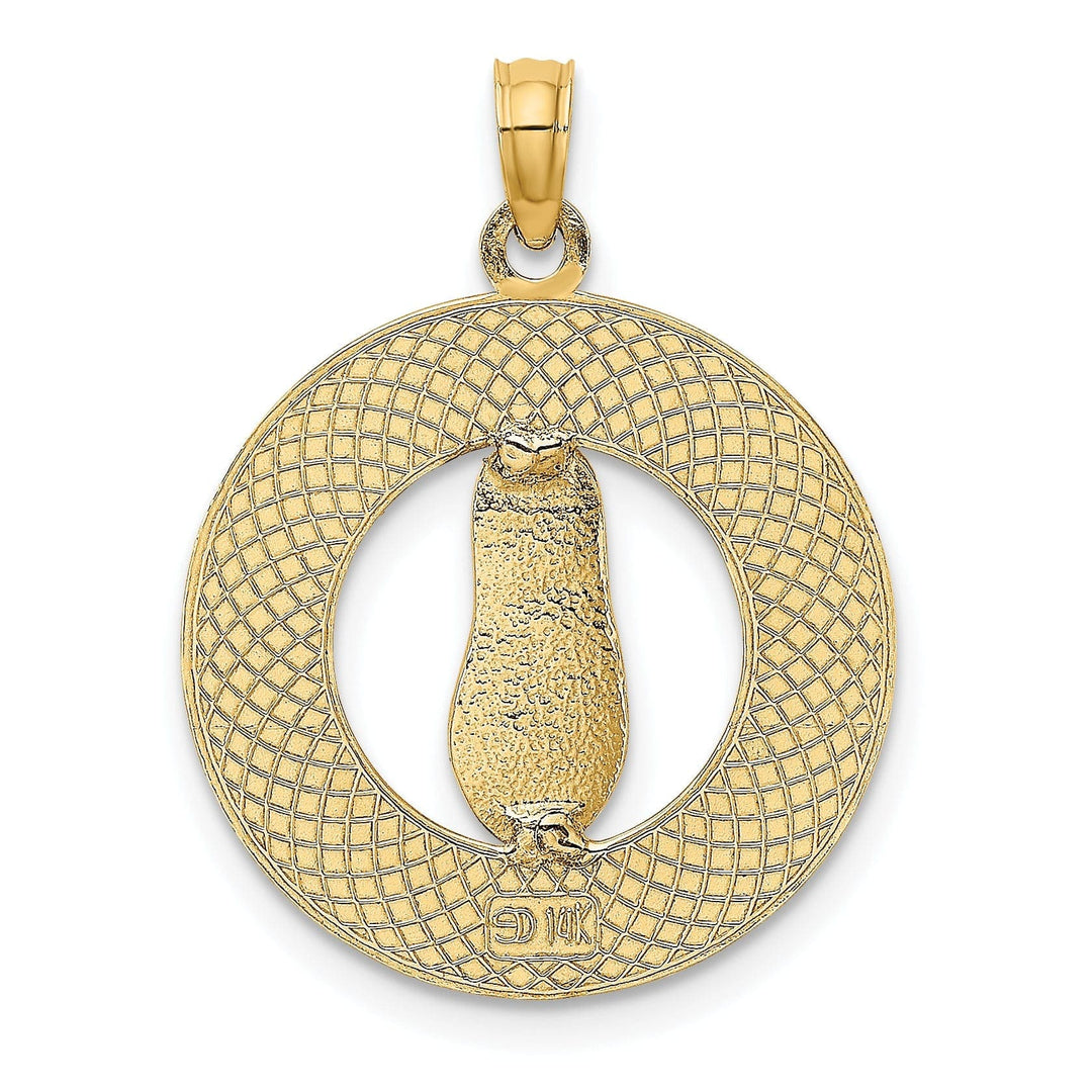 Lovely Rita's Pendants & Charms 14K Yellow Gold Polished Textured Finish CAPE MAY with Flip-Flop Sandle in Circle Design Charm Pendant