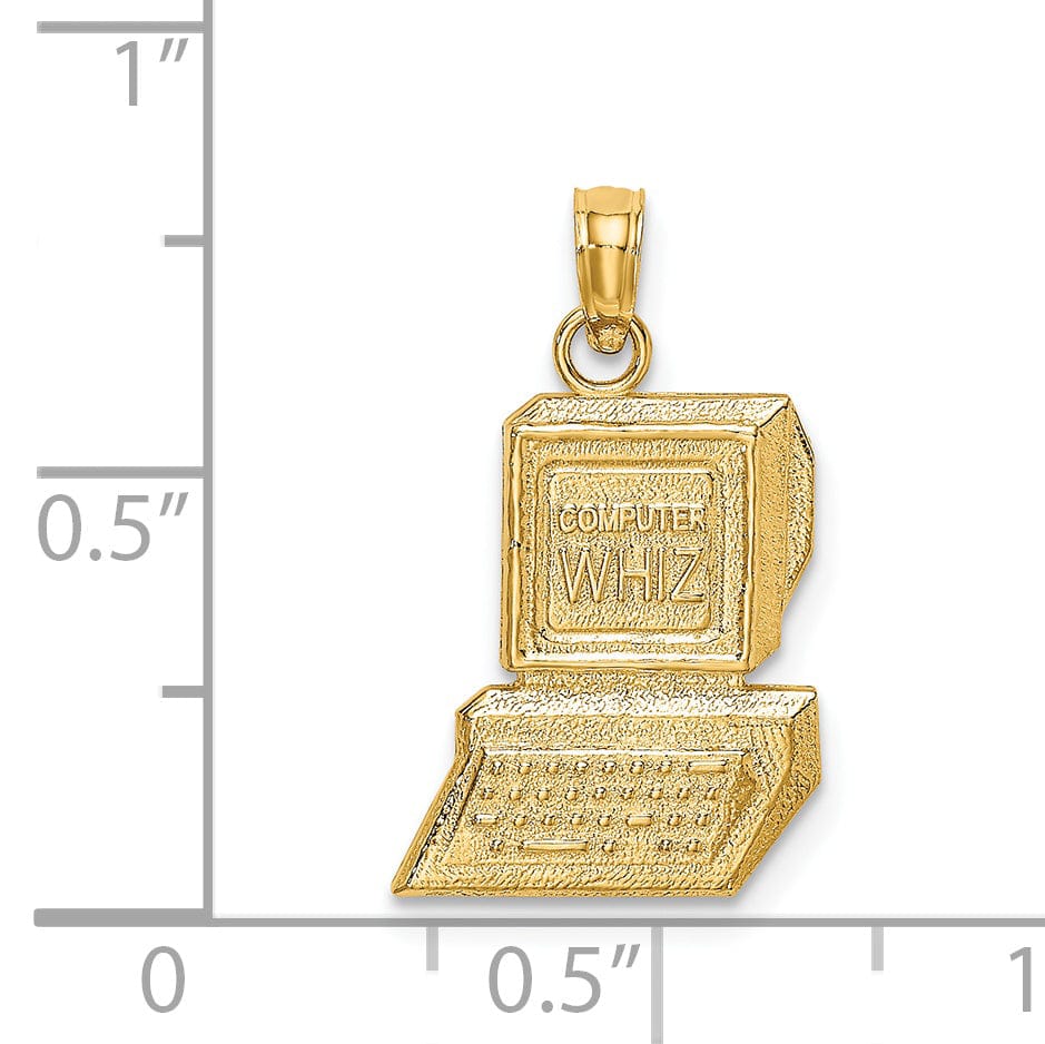 Lovely Rita's Pendants & Charms 14k Yellow Gold Polished Textured Finish COMPUTER WHIZ Design Charm Pendant