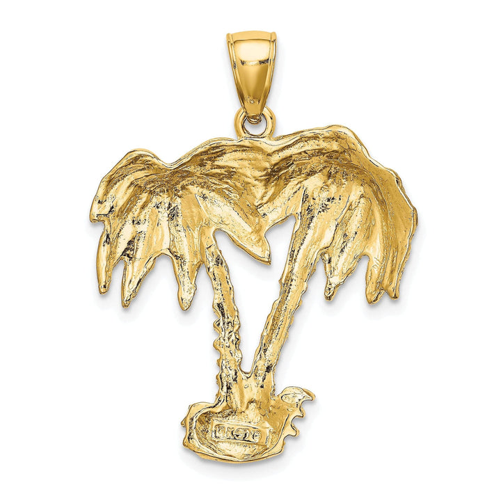 Lovely Rita's Pendants & Charms 14K Yellow Gold Polished Textured Finish Concave Shape 2-Dimensional Double Palm Trees Design Charm Pendant