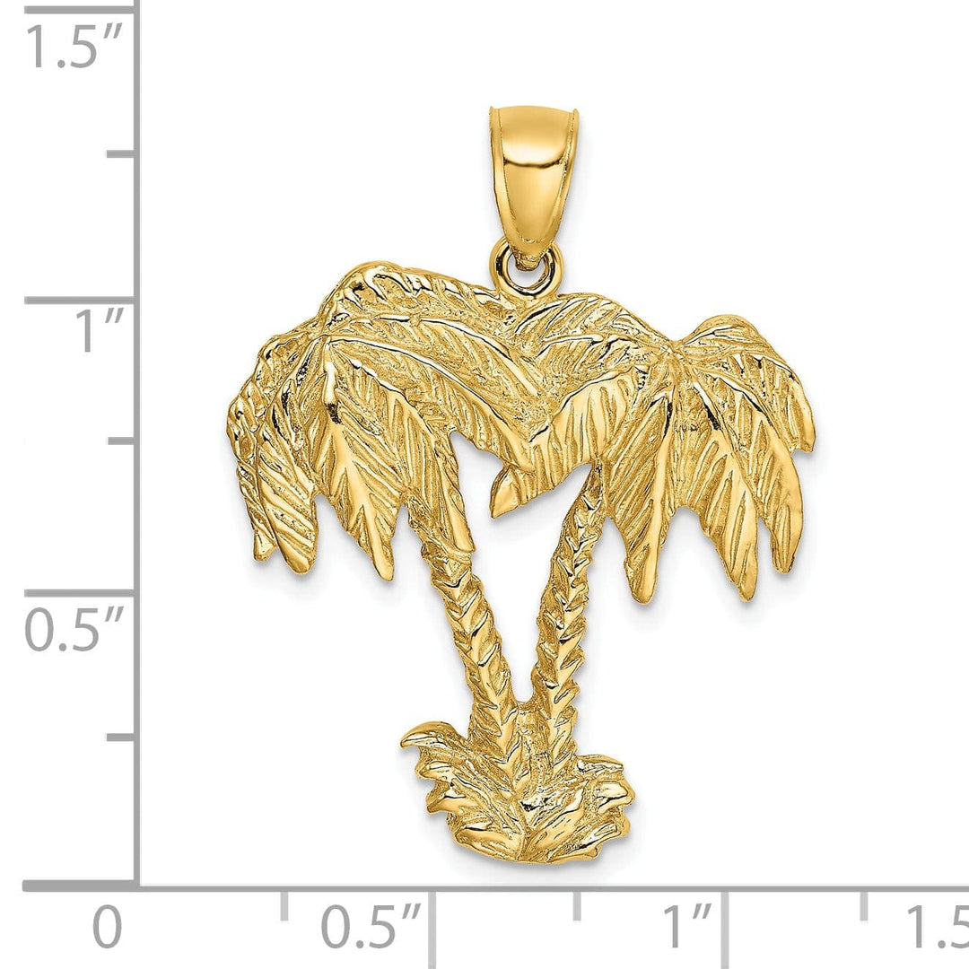 Lovely Rita's Pendants & Charms 14K Yellow Gold Polished Textured Finish Concave Shape 2-Dimensional Double Palm Trees Design Charm Pendant