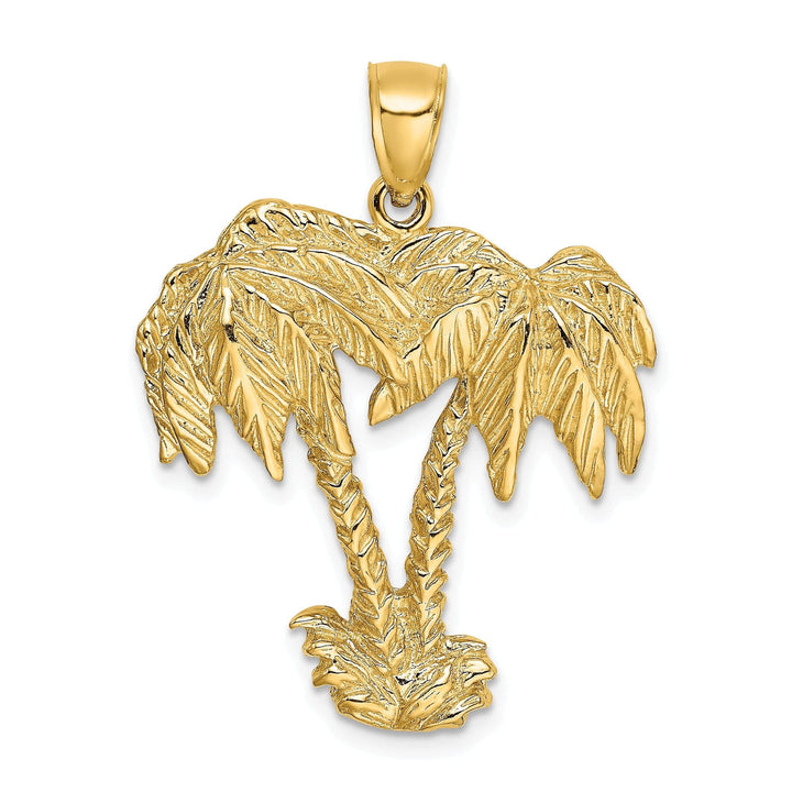 Lovely Rita's Pendants & Charms 14K Yellow Gold Polished Textured Finish Concave Shape 2-Dimensional Double Palm Trees Design Charm Pendant