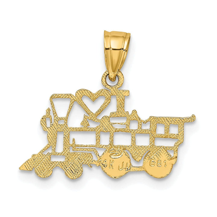 Lovely Rita's Pendants & Charms 14k Yellow Gold Polished Textured Finish Cut Out Design I LOVE TRAINS Charm Pendant