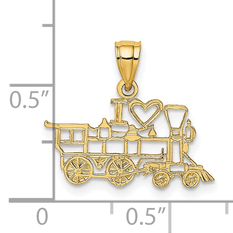 Lovely Rita's Pendants & Charms 14k Yellow Gold Polished Textured Finish Cut Out Design I LOVE TRAINS Charm Pendant