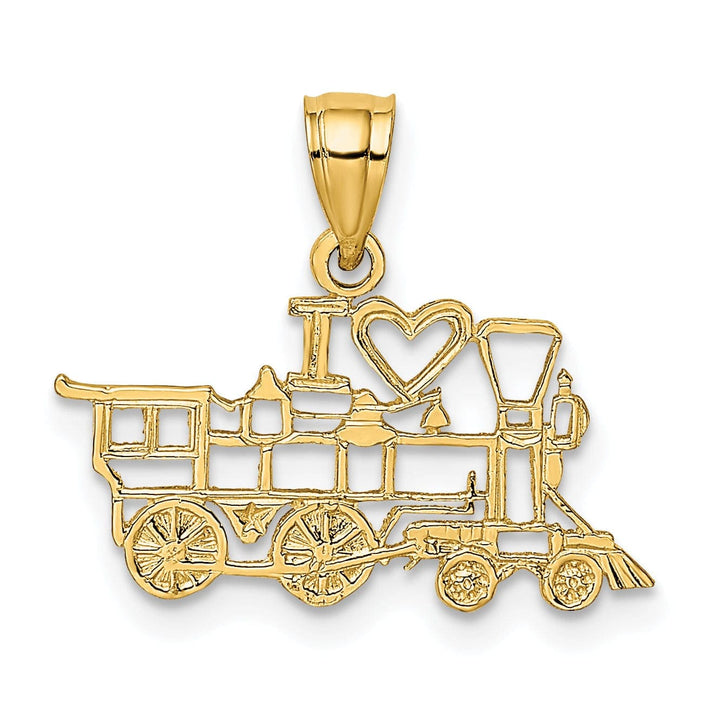 Lovely Rita's Pendants & Charms 14k Yellow Gold Polished Textured Finish Cut Out Design I LOVE TRAINS Charm Pendant