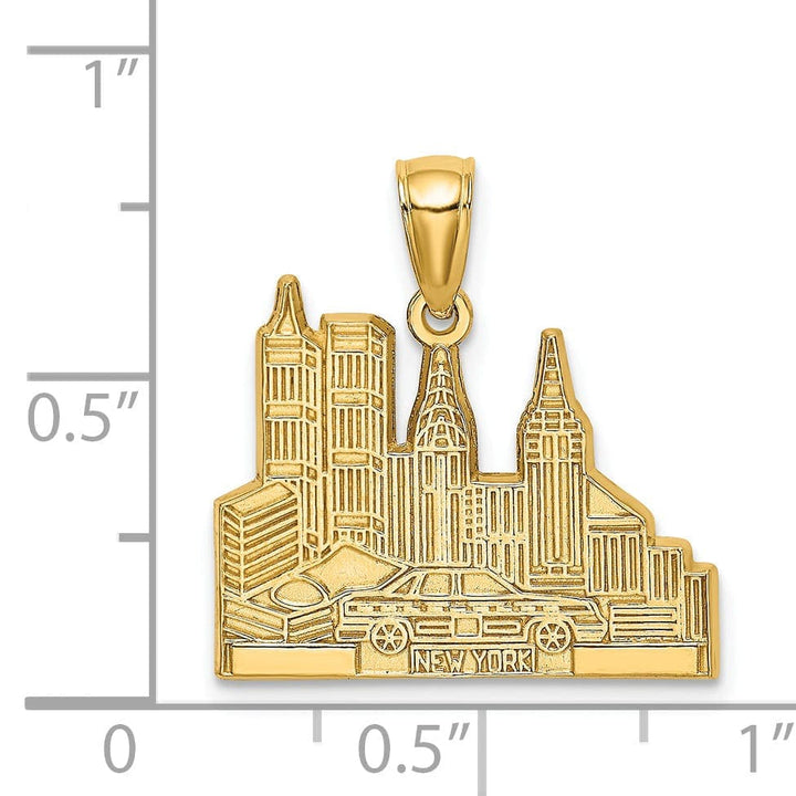 Lovely Rita's Pendants & Charms 14k Yellow Gold Polished Textured Finish Cut Out of New York Skyline with Taxi Theme Design Charm Pendant