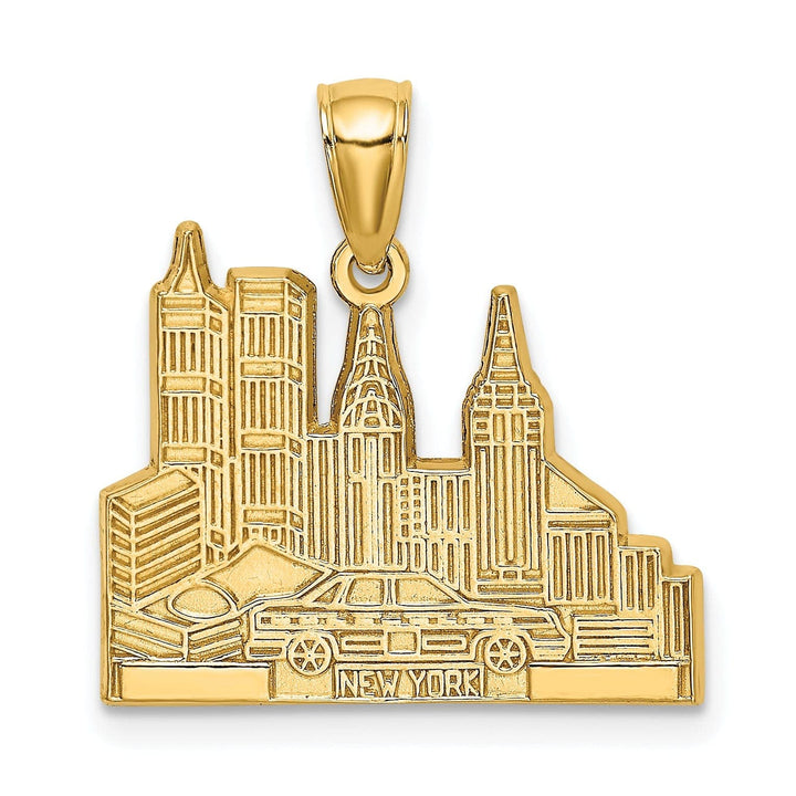 Lovely Rita's Pendants & Charms 14k Yellow Gold Polished Textured Finish Cut Out of New York Skyline with Taxi Theme Design Charm Pendant