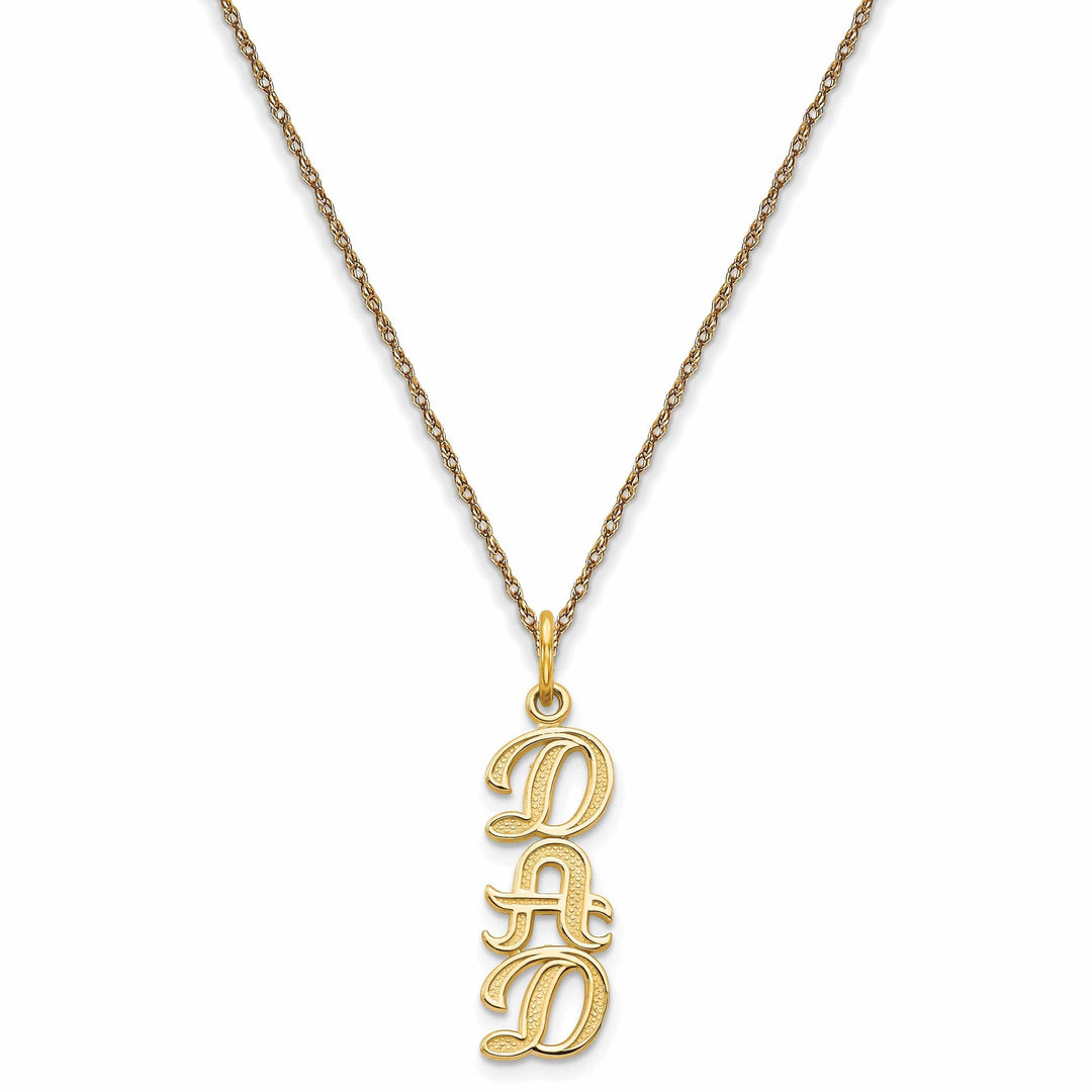 Lovely Rita's Pendants & Charms 14k Yellow Gold Polished Textured Finish Dad Vertical Shape Charm Pendant with 18-inch Rope Necklace Chain