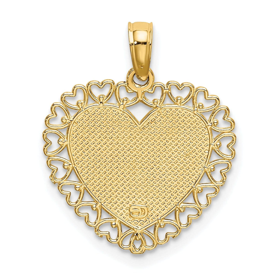 Lovely Rita's Pendants & Charms 14K Yellow Gold Polished Textured Finish DADDYS LITTLE GIRL in Heart with Multi Heart Lace Design Charm Pendant